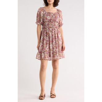 West K Puff Sleeve Dress in Mauve Floral at Nordstrom Rack, Size X-Large
