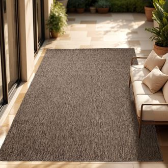 Paco Home Paco Home - Alfombra Exterior Interior Balc&oacute;n Terraza Alfombra Cocina Monocolor Jaspeado 150 Cm Cuadrado, Taupe