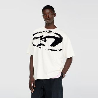 Diesel T-shirt with distressed flocked logo - T-Shirts - Man - White