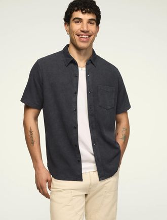 Lucky Brand Mens Textured Button Thru Knit Shirt