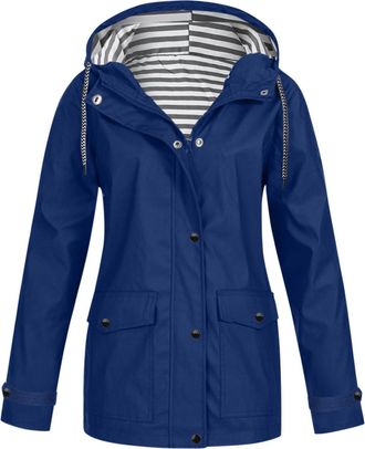 Generic Women Coat Women Solid Rain Jacket Outdoor Sportswear With Hood Ladies Coat Windproof Warm And Sunscreen Hooded Loose Coat Water Proof Hooded Raincoat