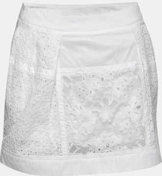 Roberto Cavalli White Broderie Anglaise Cotton Lace Paneled Mini Skirt
