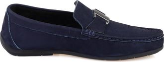 Desa Mens Leather Slip-Ons - Rubber Sole, Flat Heel, Breathable | Dark Blue - 41