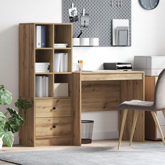 Berkfield Home Desk with Storage Artisan Oak Engineered Wood in Blue