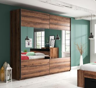 HOME AFFAIRE Schwebetürenschrank »Beta Schiebetürenschrank Kleiderschrank Wäscheschrank« mit Spiegel, INKLUSIVE kompletter Innenausstattung, Metallgriffe