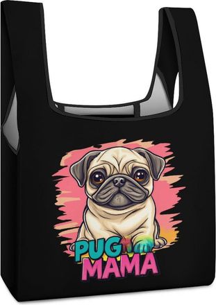 Generic Pug Mama Shopping Bag Reusable Grocery Tote Bag Foldable Handbag for Travel Picnic