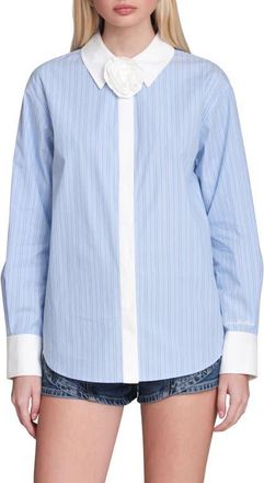 Avec Les Filles Rose Stripe Shirt in Blue-White Stripe Multi at Nordstrom, Size X-Large