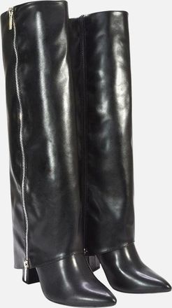 XY London Womens XY London Womens/Ladies Allie Fold Over Pointed Side Zip Knee-High Boots - Black - Size: 4