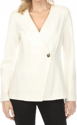 Joseph Ribkoff Crossover Front V-Neck Jacket In Vanilla