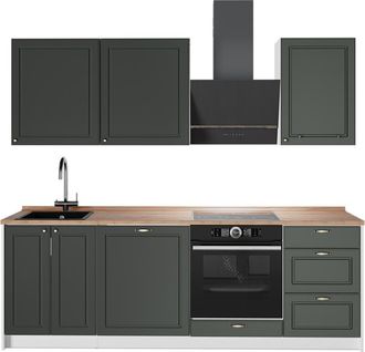Vicco Mueble De Cocina Fame-line, Verde Dorado Casa De Campo/blanco, 230 Cm, Et Roble, Vicco