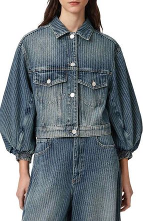 AllSaints Luca Stripe Denim Jacket in Titan Blue at Nordstrom, Size 10 Us