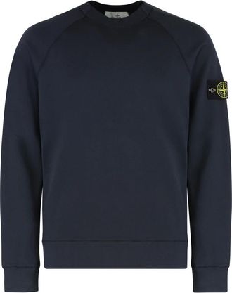 Stone Island Katoenen crew-neck sweatshirt met logo patch - Heren - Sweatshirts - Blauw - M - Katoen - Hoodies & sweatvesten