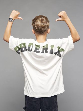 Jonen Jungen Oversized-Shirt JONEN mit Phoenix-Print und Recycling-Baumwolle wei&szlig; meliert