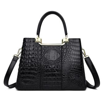 Generic Genuine Leather Satchel Handbag for Women Fashion Purse Top Handle Crossbody Bag Large Ladies Tote Shoulder Bags (Black)