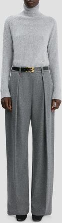 Victoria Beckham Cashmere Wide Leg Trouser In Light Grey Melange