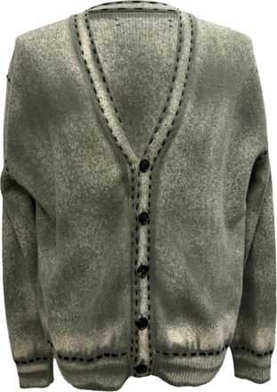 Amiri Pigmented Spray Print Cardigan in Olive Cashmere
