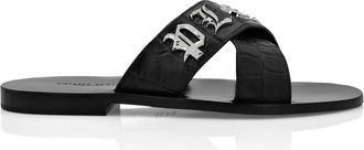 Philipp Plein Logo-plaque Leren Sandalen - Heren - Sandalen - Zwart - 42 EU - Leer - Schoenen