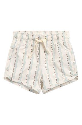 Rylee + Cru Wave Stripe Swim Trunks in Natural at Nordstrom, Size 12-18M
