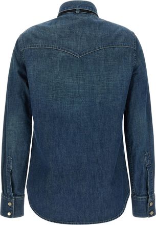 Valentino Garavani Polka Dot Ribbon Denim Shirt - Blue