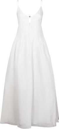 Tory Burch Linnen Jurk met Taille - Dames - Maxi kleedjes - Wit - S - Linnen - Kleedjes
