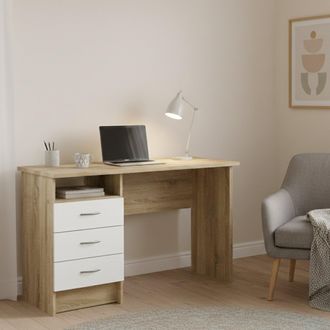 Dmora Bureau Lin&eacute;aire &Agrave; Trois Tiroirs, Couleur Ch&ecirc;ne Blanc, Dimensions 120 X 72 X 48 Cm - Dmora