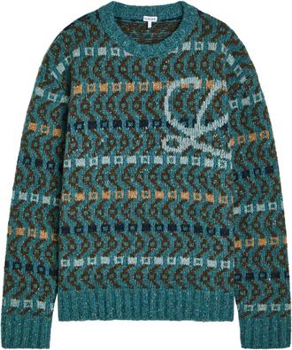Loewe Logo Patterned Wool-blend Jumper - Blue - S