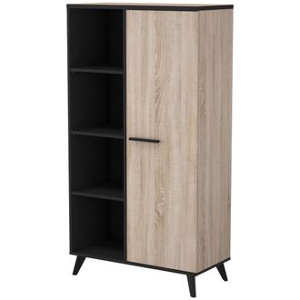 M&S Collection Estanteria Librer&iacute;a Armario 1 Puerta 8 Baldas Salon Comedor Despacho Habitacion Roble Y Negro 154x83x39
