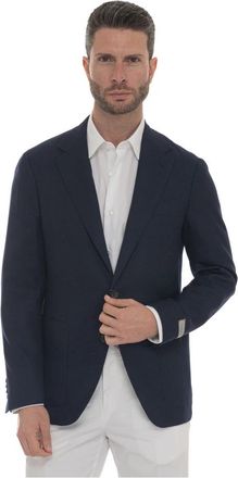 Canali Gestructureerde wollen jas met opgestikte zakken - Heren - Blazers - Blauw - 3XL - Wol - Jassen