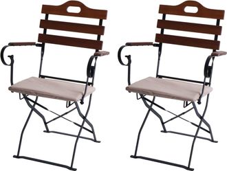Hhg [nunca Usado] Juego De 2 Sillas De Jard&iacute;n Hhg-122, Silla Plegable, Silla De Jard&iacute;n, Calidad Gastron&oacute;mica, Acacia, Marr&oacute;n, Tapizado Beige