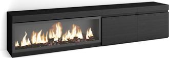 Skraut Home Mueble tv efecto madera negro 208x35x45cm chimenea efecto fuego
