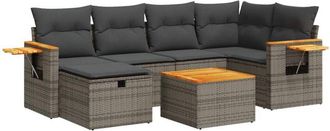 vidaXL Set De Sof&aacute;s De Jard&iacute;n 7 Pzas Con Cojines Rat&aacute;n Sint&eacute;tico Gris Vidaxl