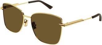Bottega Veneta Rectangle Full Rim Metal Frame Sunglasses - Gold