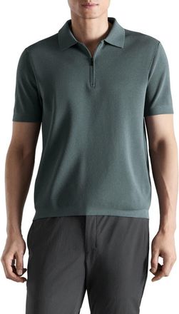Mango Zip Cotton Blend Polo in Forest Green at Nordstrom, Size X-Large