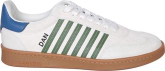 Dsquared2 Witte Sneakers Groene Strepen Blauwe Accenten - Heren - Sneakers - Wit - 40 EU - Leer - Schoenen