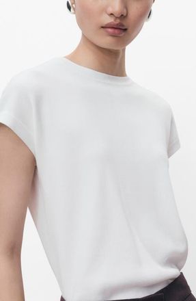 Mango Short Sleeve Cotton Blend Sweater in White at Nordstrom, Size Medium