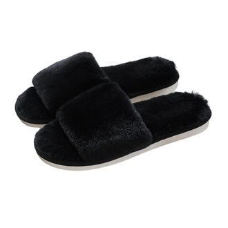 Generic Womens Slippers Fluffy Memory Foam Open Toe Comfortable Plush Indoor Anti-slip Slippers black 5/5.5 UK