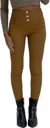 Generic Womens Skinny Fit Criss Cross Waist and Button Detail High Waist Casual Skinny Jeans (L-XL, Mustard)