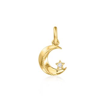 RS Pure by Ross-Simons 14t Yellow Gold Crescent Moon and Star Charm With Single Diamond