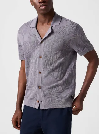 BOSS Mens Openwork knit cabana shirt