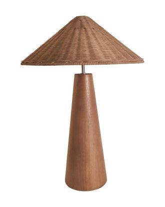 Deco Wood L&aacute;mpara de mesa de madera y rat&aacute;n en color marr&oacute;n y natural de 56cm