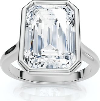 Pompeii3 Certified 10 Ct Emerald Cut Bezel Diamond Engagement Ring 14k or Pt Lab Grown