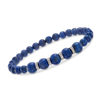 Ross-Simons 6-8mm Lapis Bead and. Diamond Stretch Bracelet With Sterling Silver