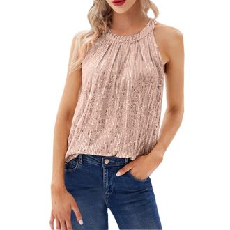 Generic WomenS Sequin Halter Neck Tops Ladies Sparkly Tops - Fashion Halterneck Straps Vest Relaxed Fit Summer Camisole Trendy Tunictop Classic Rave Party Tsh