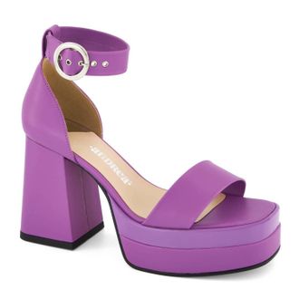 Andrea Womens Ankle Strap Sandal With Round Buckle In Fuchsia