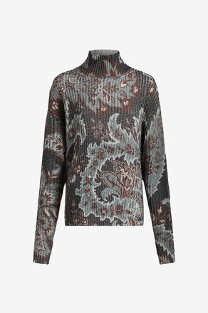 Etro Dicker Rippstrick-Pullover aus Wolle mit Stehkragen und Print Macro Paisley