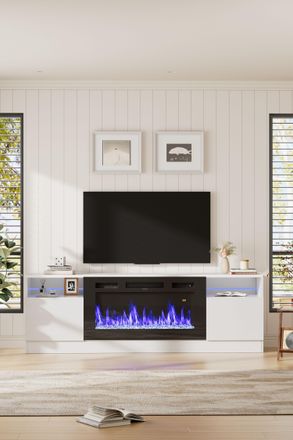 H&O Direct Electric Fireplace Insert TV Stand with 36 Fireplace in White