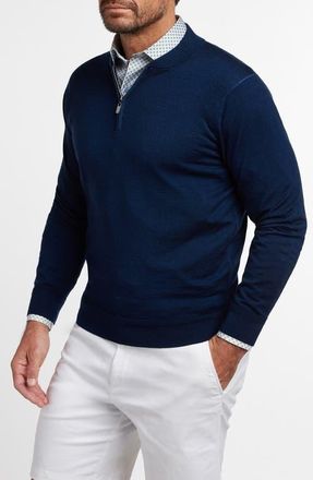 David Donahue Skipper Merino Wool Blend Quarter Zip Sweater in Estate Blue at Nordstrom, Size Xx-Large
