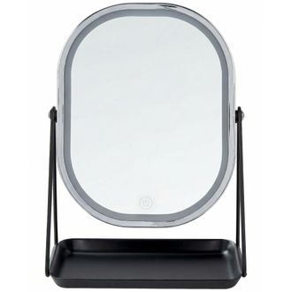 Beliani Espejo De Maquillaje Led De Metal Plateado Negro 20 X 32 Cm Tocador Dordogne