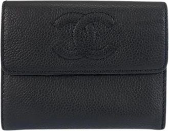 Chanel Pre-owned Zwart Lederen Compact Portemonnee - Dames - Vintage Accessoires - Zwart - ONE Size - Leer - Vintage