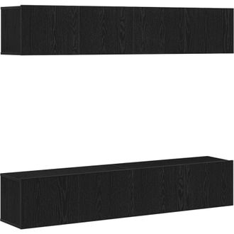 vidaXL 4-Piece Wall-Mounted TV Cabinet Set in Black Oak Engineered Wood vidaXL